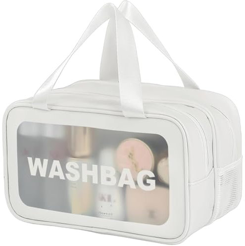 Q-WOOFF Kosmetiktasche,kulturtasche Damen,kulturbeutel Herren, Trocken- und Nasstrennung, tragbare wasserdichte Kulturtasche, Make-up-Tasche mit großer Kapazität, Aufbewahrungstasche (Weiß, M)