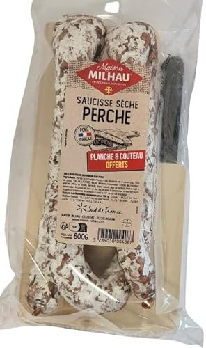 Saucisse sèche Perche 600 g - Planche et couteau OFFERTS - Porc français - Maison Milhau