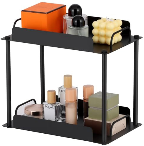 Safona 2 Ebenen Standregal Badezimmer, Badezimmer Organizer, Kosmetik Organizer, Vanity Tray, Regal Küche Arbeitsplatte, Multifunktionales Gewürzregal, Organizer für Küche, Schminktisch, Schwarz