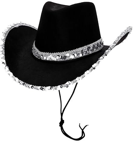 Toyland® 38 cm (15) schwarzer Cowboyhut mit silbernem Paillettenbesatz – Zubehör für Festivals, Konzerte, Kostüme und Junggesellinnenabschiede – 3 Farben erhältlich