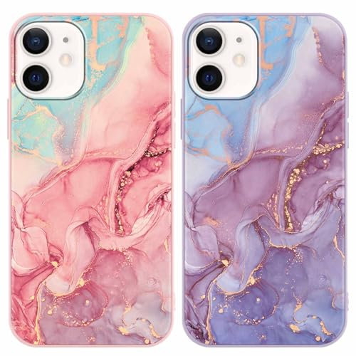 Foonary 2 Pack Phone Case Compatible with iPhone 11 6.1, Slim Fit Soft TPU Silicone with Pink Purple Marble Design Aesthetics Pattern, Shockproof Bumper Protector Matte Cover for iPhone 11