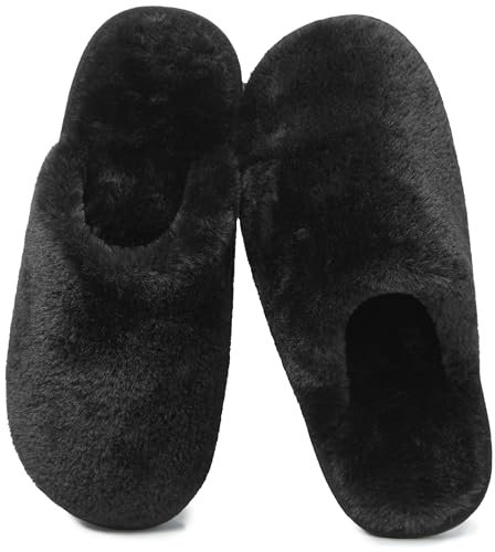Coswind Hausschuhe Damen Herren Winter Warme Plüsch Kuschel Flauschige Pantoletten Gefütterte Weiche Rutschfeste Unisex with Memory Foam Schöne Dicke Bequeme Schwarz 290
