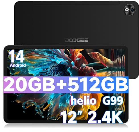 DOOGEE T40 Pro Tablets 12 Inch Android 14, 512GB ROM+20GB RAM, Helio G99 Gaming Tablet, 10800mAh, 7.6 mm Ultra-thin, 2.4K Display Android Tablets with 5G WIFI, Hi-Res Speaker, OTG, GPS, 4G LTE-Black