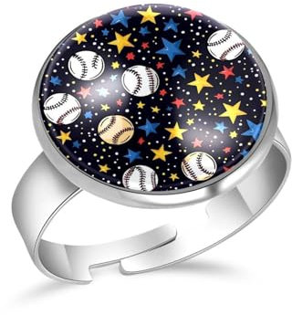 PAFEFO Verstellbares Ring-Set aus Edelstahl für Damen und Herren, Kunst, Galaxie, Baseball und Sterne, Mädchenringe für Teenager, Liebe, Gedenken, 16 mm, Edelstahl Aus Edelstahl Kristallglas, Kein