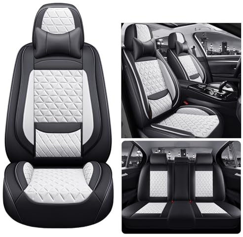 Eunncu Autositzbezüge komplettes Set Universal in Stylish Design | Schonbezüge für Vordersitze und Rückbank | Auto Sitzbezüge Airbag Kompatibel | Premium Wasserdicht Sitzbezug, Schwarz Weiß
