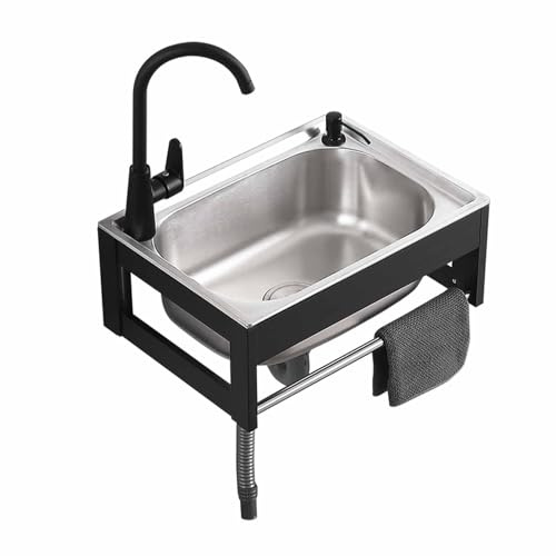Spüle Küche Spültisch Kitchen Sink Edelstahl Wandmontage Waschbecken Freistehend Ausgussbecken Mit Wasserhahn Und Ablassvorrichtung Kommerzielles Einzelbecken Gewerbespüle(38x33cm)