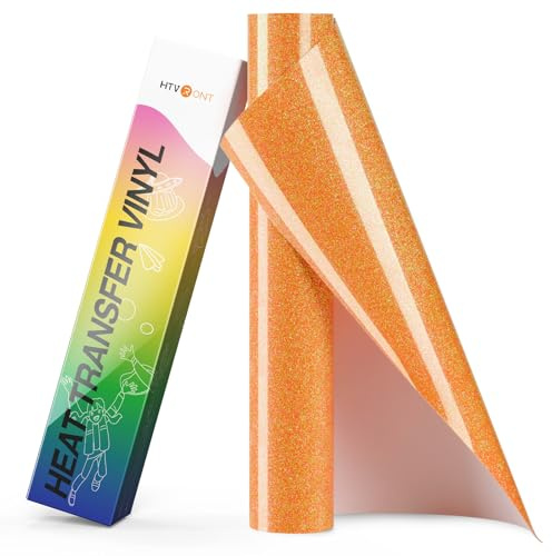 HTVRONT Glitter HTV Heat Transfer Vinyl - 10 x 8ft Neon Orange Glitter HTV Vinyl for Shirts, Glitter Iron on Vinyl for All Cutting Machine - Easy to Cut & Weed (Neon Orange Glitter)
