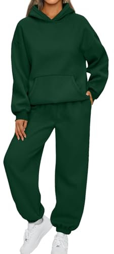 Angebote des Tages Heute,Jogging Damen Anzug Set,Damen Tracksuit Set Langarm Hoodie Jogger Rundhalsausschnitt Zweiteiliges Outfit Trainingsanzug Weich Baumwolle Hausanzug,Grün,S