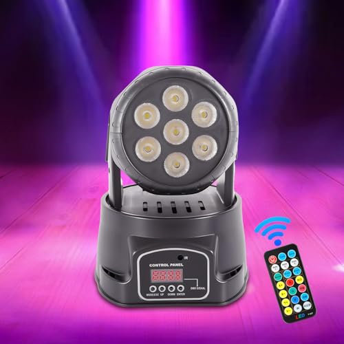 7X10W Mini Moving Head, LED Moving Head Bühnenlicht, Multi-Effekt-Party-Licht, 5 Steuerungsmodus DJ Disco Licht mit Fernbedienung Strobe Beleuchtung Effekt für Party Disco Ballsaal Stab Stadium Club