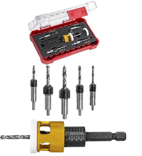 Countersink Drill Bit Set, Countersink Drill with HSS Pilot Drill Bits, with Adjustable Bit Depth Stop for Accurate Woodworking (3 Pcs)