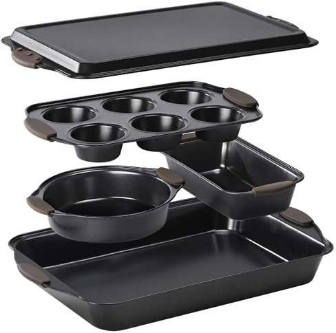 Navaris Antihaft Backformen Set 5-teilig - Muffin Backform - Brownie Backform - Pizza Set - Schwarz - Stapelbares Design für kompakte Aufbewahrung - Spülmaschinenfest