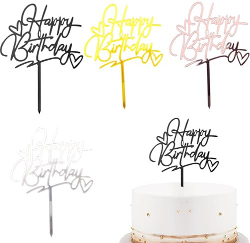 Catelves Happy Birthday Tortendeko,8 Stück Acryl Cake Topper Geburtstag Torten Deko,Happy Birthday Kuchen Deko,Tortendeko Geburtstag Mädchen Junge Frauen Mann,11x14,7cm,Gold,Roségold,Silber,Schwarz