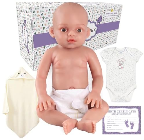 YEEFAIRY Realistische Silikon Reborn Babypuppe 44cm 2,9kg Lebensecht Neugeboren Mädchen mit Geöffneten Augen (kein Vinyl) Baby Girl Emotionspuppe für Paare mit Unerfülltem Kinderwunsch, Natur