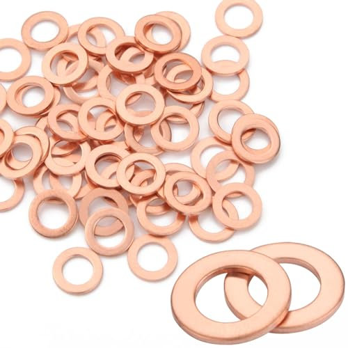 Lot de 50 rondelles d'étanchéité en cuivre M8 x 12 x 1 - Rondelles d'étanchéité en cuivre - Rondelles plates pour vis automobiles, bateaux, générateurs, machines, appareils