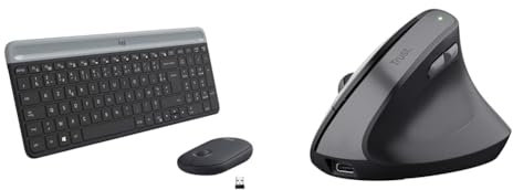 Logitech MK470 Combo Clavier & Trust Yuno Souris Ergonomique sans Fil,