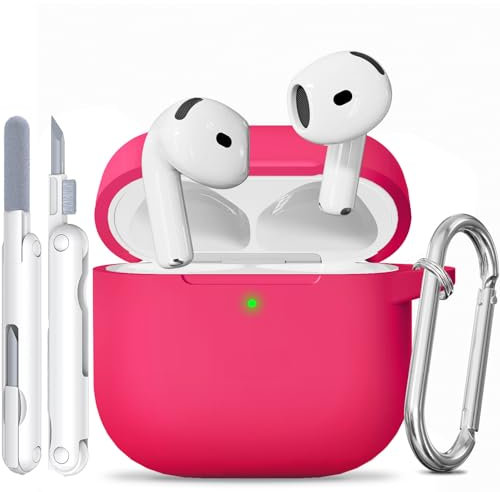 TNSNK for AirPods 4 hülle with Cleaner Kit, Silikon Protection Case for Apple Airpods 4 ANC (AirPods 4 mit Aktiver Geräuschunterdrückung) Support Wireless Charging with Keychain-Rose