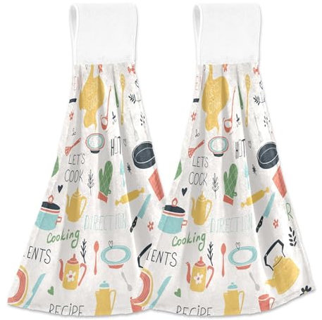 Cute Kitchen Gadgets - Juego de 2 toallas de mano de cocina personalizadas con trabillas para colgar, toallas absorbentes y decorativas de cocina, 18.2 x 14 pulgadas