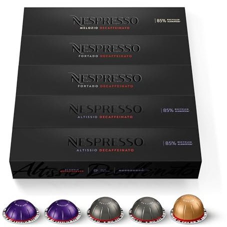 Nespresso Vertuo - Bundle 50 Capsules de Café - Décaféiné, Torréfaction Légère, Intense - 20x Altissio Decaffeinato, 20x Fortado Decaffeinato, 10x Melozio Decaffeinato