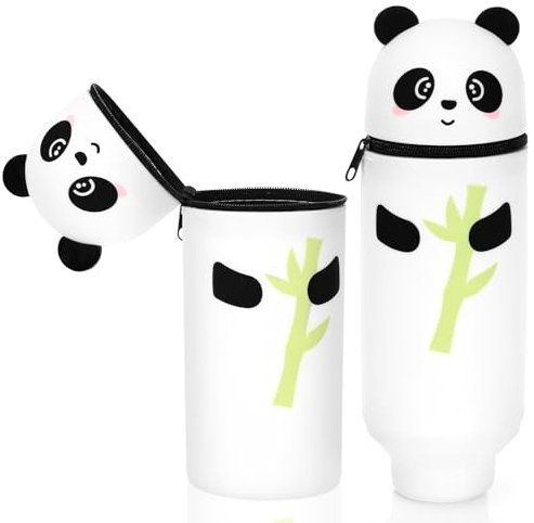 Tapvai 2-In-1 Silikon Federmäppchen, Federtasche Aus Weichem Silikon Für Stifte, Schlampermäppchen Teleskopisch Mäppchen Cartoon Bleistifthalter Bleistifthalter für Mädchen Und Jungen(Panda)