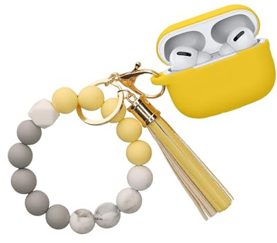 kwmobile Custodia per Apple Airpods Pro 2 Cover - Custodia Cuffie Wireless In Ear con Perline e Nappina - Cover Porta Auricolari in Silicone - giallo