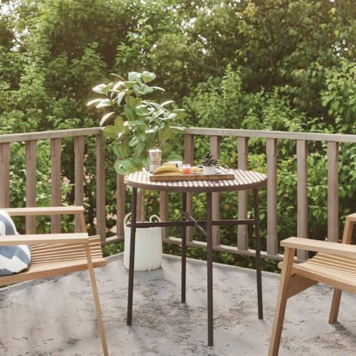HaoChrymec Beistelltisch Braun mit PE-Rattan, Pulverbeschichteter Stahlrahmen, Robuste PP-Platte, Loungetisch Outdoor, Beistelltisch Garten, 45 x 45 cm