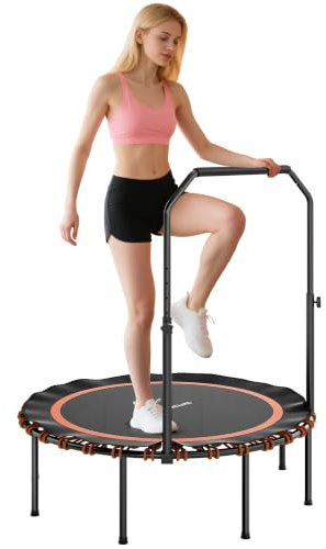 SPORTNOW Ø114/122 cm Fitness Trampolin klappbar für Erwachsene Schwarz | Mini Trampoline, 5 Verstellbaren Handgriffstufen, Leise Gummiseil, Indoor Outdoor Jumping