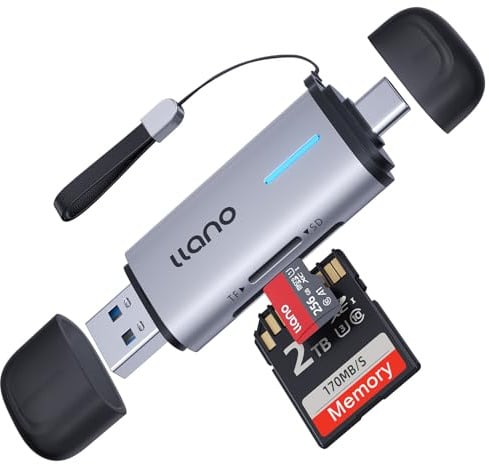 llano SD Card Reader for UHS-I, 2-in-1 USB C Memory Card Reader(5Gbps) | for Photographers-Plug & Play, USB-C Dual Slots, Portable for MicroSD/SDHC/SDXC & iPhone 17/16/15, MacBook/iPad/Android/PC