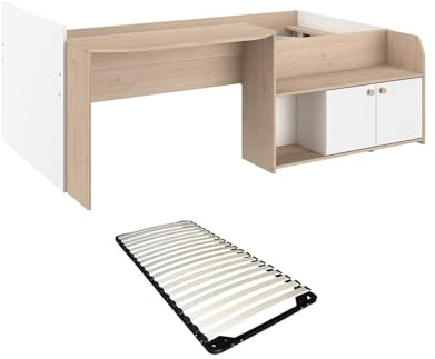 Vente-unique-Kombibett 90 x 190/200 cm - Natur und Weiß + Lattenrost - MIVONA