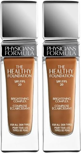Physicians Formula The Healthy Foundation, Langanhaltende, Leichte und Aufbaubare Flüssig-Foundation mit Satin-Finish, Farbton MW2 (Packung mit 2)