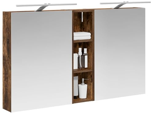 vidaXL Badezimmerschrank-Set 3 pcs 120 x 14,5 x 70 cm Holzwerkstoff, Badezimmer-Schrank, rechteckiger LED-Spiegel, moderner Wand-Organizer, praktischer Platzsparer