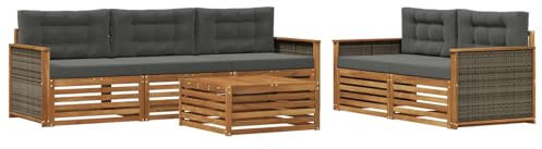 vidaXL Outdoor-Sofagarnitur mit Kissen 6 pcs Natur und Anthrazit, Gartenlounge, modernes Ecksofa, Outdoor-Sitzgelegenheit, Terrassenmöbel, gemütliches Set