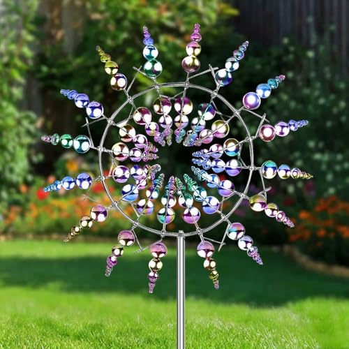 Magische Windmühle aus Metall, 3D Windspiel Garten, Windrad Garten Dekoration mit Metallpfahl, Wind Spinner Gartens für Terrasse, Rasen, Innenhof Landschaft Dekoration