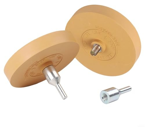 Gummi-Aufkleberentferner Scheibe mit Adapter für Bohrmaschine, 2 Stück Radiergummi Discs 88mm und 100mm, Hochgeschwindigkeits Entfernungsrad für Auto Folien Beschriftungen Lackreinigung(3.5inch/88mm)