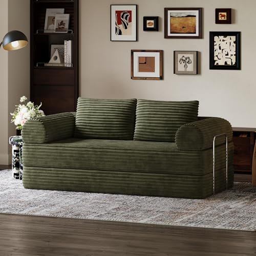 Novilla Schlafsofa 200cm Breit, Cord Sofa Bed mit Schlaffunktion 2 Sitzer | Boneless Couch mit Smarts Coil®-Stützung und Hochdichtem Schaumstoff für Wohnzimmer, Apartment, Schlafzimmer, Waldgrün