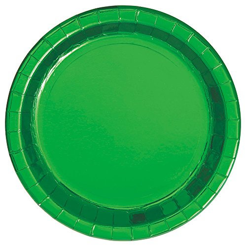 18cm Foil Green Paper Party Plates, Pack of 8