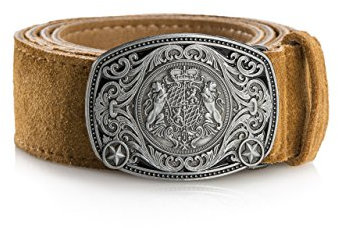 Trachtengürtel Alpenkoppel - Echtleder Gürtel Original Schöneberger Trachten Lederhosen Ledergürtel diverse Modelle (115 cm (Herstellergröße: 56), hellbraun Wappen)
