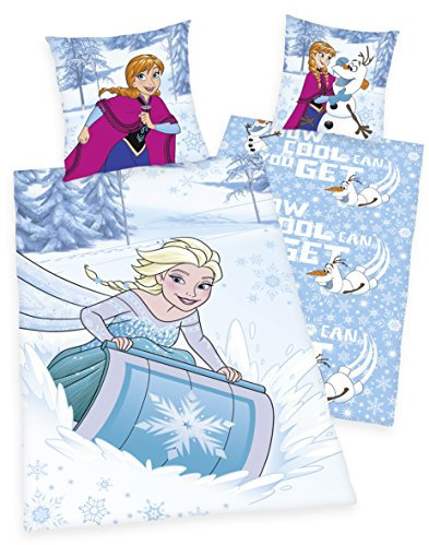 Herding DISNEY'S DIE EISKÖNIGIN Bettwäsche-Set, Kopfkissenbezug 80x80cm, Bettbezug 135x200cm, 100% Baumwolle, Linon, mit praktischer Knopfleiste