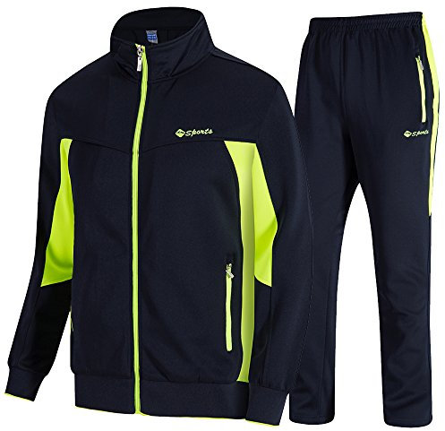 donhobo Herren Jogginganzug Trainingsanzug Sportanzug Fußball Sporthose Hoodie Hose für Gym Warm Tracksuit(02Grün,L)