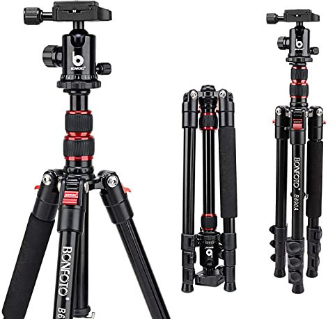 Camera Tripod, BONFOTO B690A Compact Lightweight Aluminum Travel Tripod with 360 Degree Ball Head,1/4 Quick Release Plate and Carry Bag