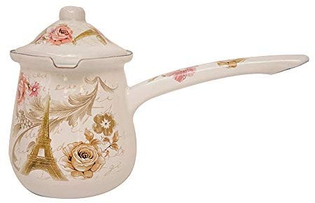 SLHP Turkish Coffee Pot 0.7 l Mini Enamel Milk Pot 0.5 l Vintage Butter Pot with Lid (400ml, White)