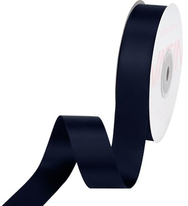 VATIN 22mm Double Faced Polyester Satin Ribbon Deep Navy Blue - 23 Metre/Spool, Perfect for Wedding Decor, Wreath, Baby Shower,Gift Package Wrapping and Other Projects