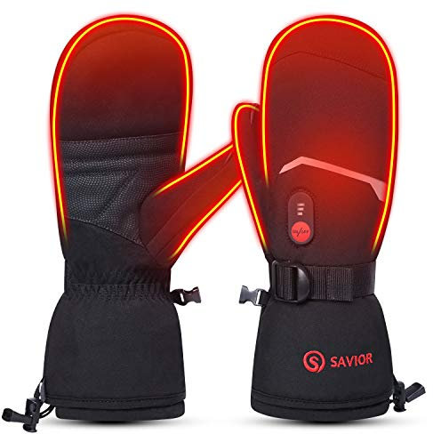 SAVIOR HEAT Beheizte Handschuhe Fäustlinge Männer Frauen, Elektrisch wiederaufladbare Batterie Ski Schnee Handschuhe, Warme Handschuhe für Winter Motorrad Snowboard Wandern Radfahren Wandern Laufen