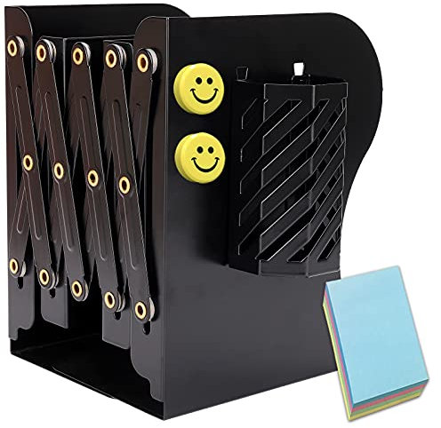 Qualsen Buchstützen, Buchstütze mit Stifthalter, Verstellbar Buchhalter, rutschfeste Bookends für Zuhause, Büro, Schule, ausziehbar bis zu 19 in (Schwarz)