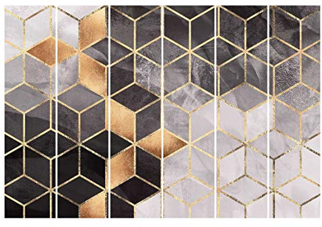 Bilderwelten Schiebegardinen Set Elisabeth Fredriksson Schwarz Weiß goldene Geometrie 6 Flächenvorhänge 250 x 360cm Ohne Aufhängung