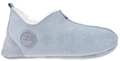 Vanuba Handgemacht Lammfell Hausschuhe Damen Winter Oxford Warme Hausschuhe Geschlossen - Pantoffeln Damen - Hüttenschuhe 39 Aschgrau/Weiss