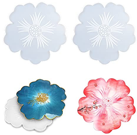 duoyif Epoxidharz Formen Silikonformen Epoxidharz Blumen Diy Untersetzer Silikonform Harzform Gießen Formen Blumen Gussform Für Untersetzer Art Blumen Kerzenmatten Kaffeematte Geschirrmatten 2Stücke