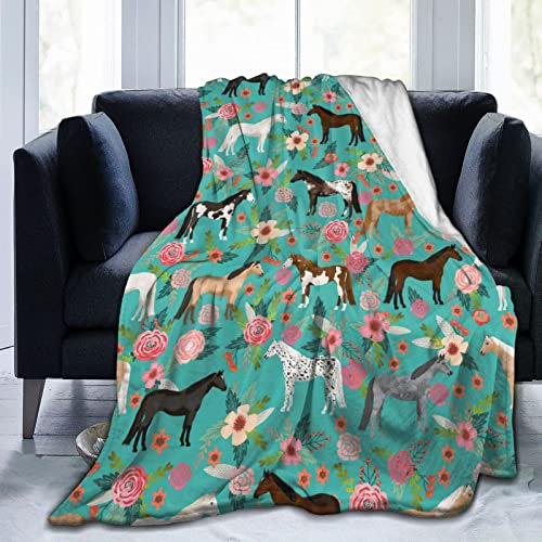 Cute Throw Horse Blanket Pony Floral All season Flannel Blanket Cartoon Farm Animal Soft and Light Plush Blanket Gift for Adults and Children 50x60