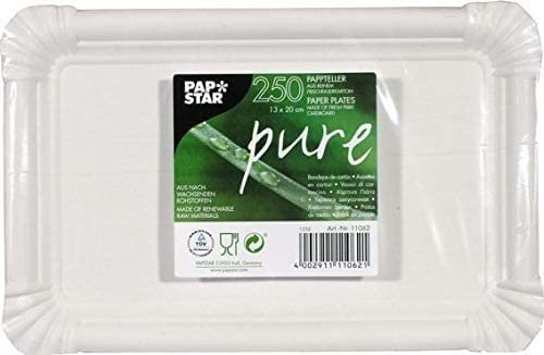 PAPSTAR Pappteller/Einwegteller eckig, weiß Pure (750 Stück) 13 x 20 cm, aus 100% Frischfaserkarton, für Grillfest, Geburtstag oder Party, biologisch abbaubar