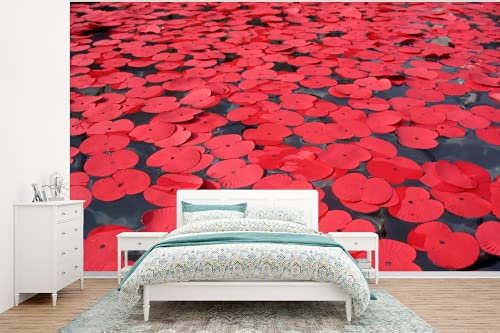 Selbstklebend Tapete Wandpapier Wandaufkleber Fototapete Tapeten Wanddeko 400x300 cm Roter Mohn auf dem Wasser