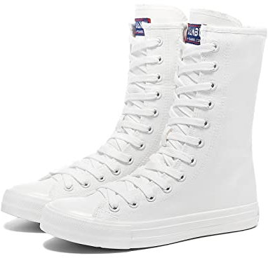 Momuk Zapatillas altas de lona para mujer con cordones de moda para mujer, Color blanco 10., 37 EU